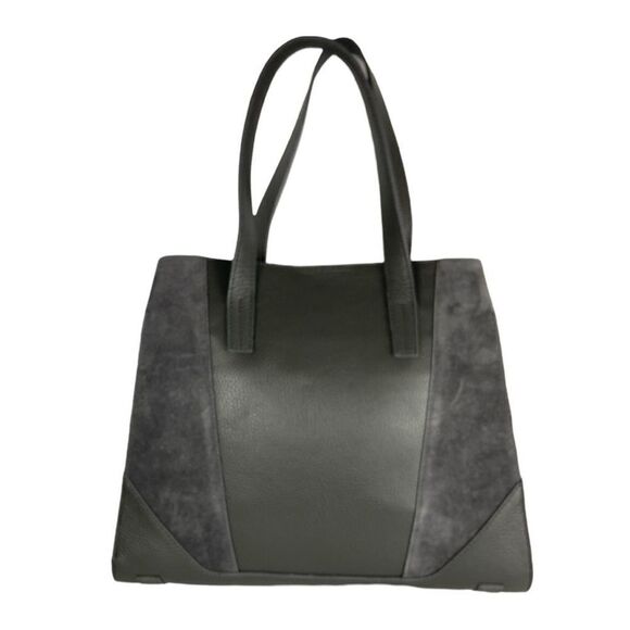 NWT Valentina Fiore Italian Gray Suede Leather Tote Bag Workcore Chic Minimalist - Picture 3 of 13